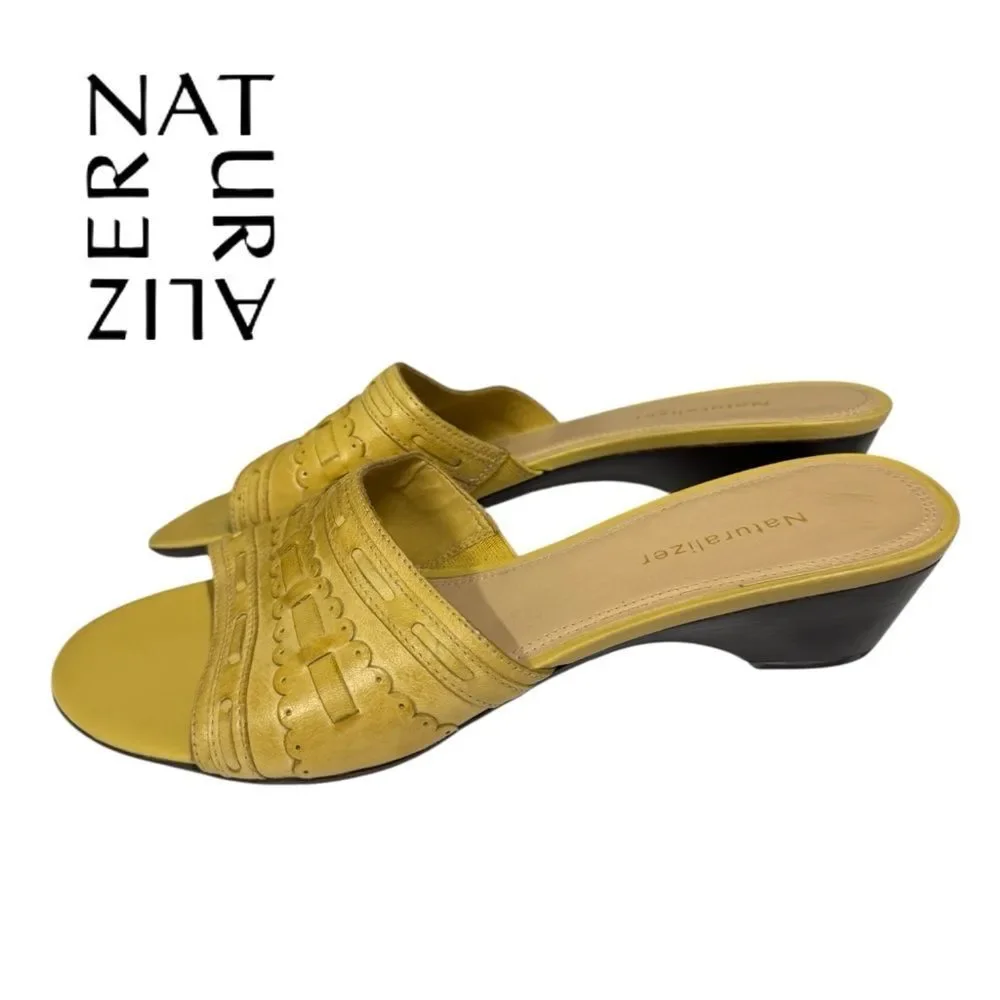 Naturalizer Women's Yellow Leather Slide Summer Sandals 8.5  8.5N